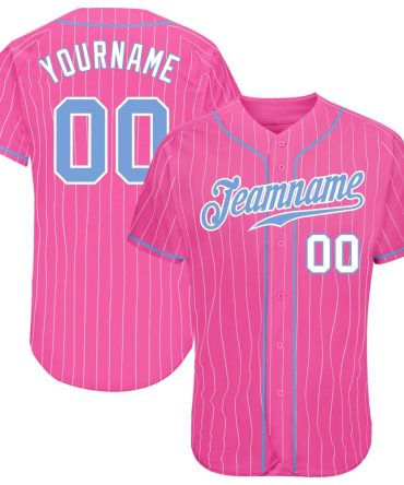 Custom Pink White Pinstripe Light Blue-White Baseball Jersey, Gift For Baseball Fans