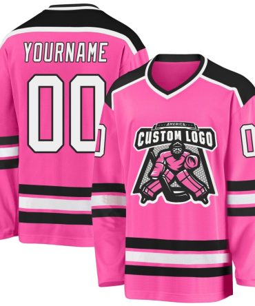 Custom Pink White-Black Hockey Jersey, Gift For Hockey Fans