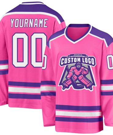 Custom Pink White-Purple Hockey Jersey, Gift For Hockey Fans