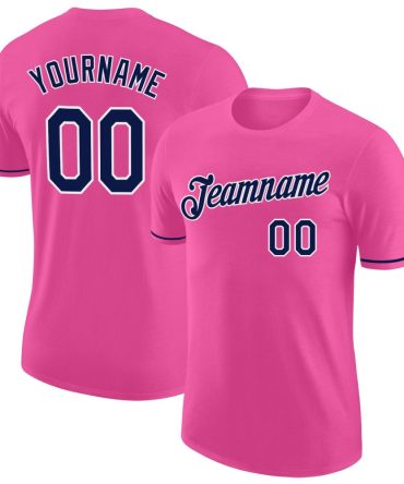 Custom Pink Navy-White Performance T-Shirt, For Football, Baseball, Hockey, Basketball, Softball & Rugby Fans