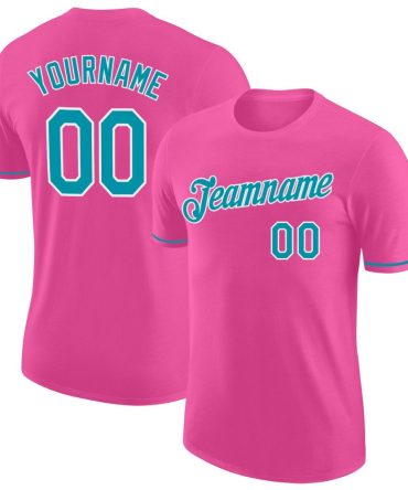 Custom Pink Teal-White Performance T-Shirt, For Football, Baseball, Hockey, Basketball, Softball & Rugby Fans