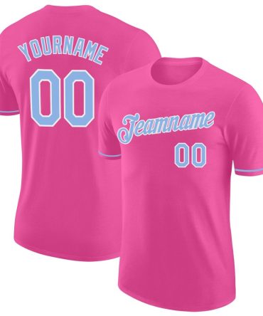 Custom Pink Light Blue-White Performance T-Shirt, For Football, Baseball, Hockey, Basketball, Softball & Rugby Fans