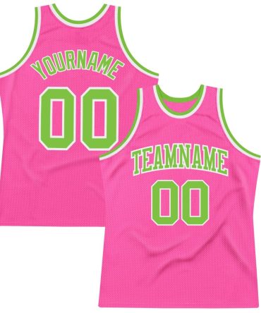 Custom Pink Neon Green-White Throwback Basketball Jersey, Gift For Basketball Fans
