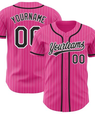Custom Pink White Pinstripe Black Baseball Jersey, Gift For Baseball Fans