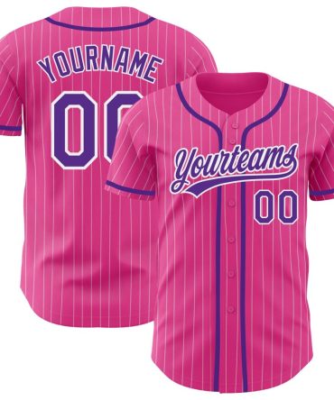 Custom Pink White Pinstripe Purple Baseball Jersey, Gift For Baseball Fans