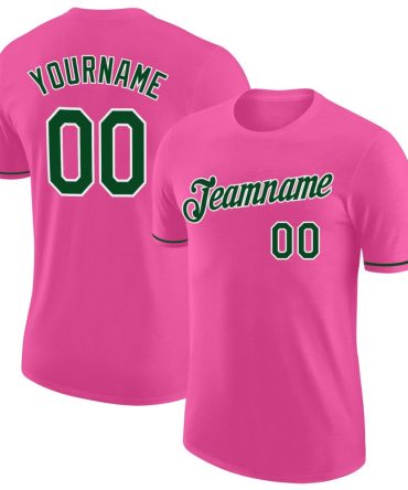 Custom Pink Green-White Performance T-Shirt, For Football, Baseball, Hockey, Basketball, Softball & Rugby Fans