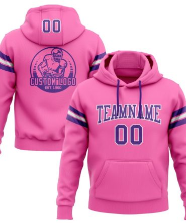 Custom Pink Purple-White Football Pullover Sweatshirt Hoodie, Gift For Football, Baseball, Hockey, Basketball, Softball & Rugby Fans