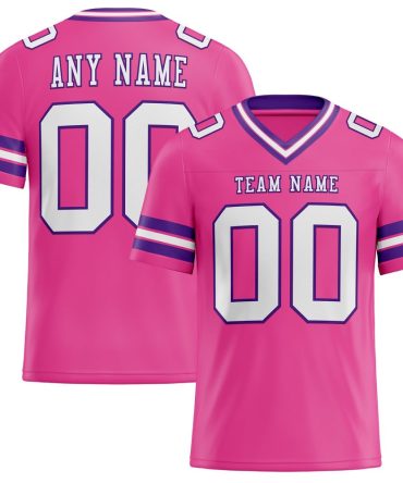 Custom Pink White-Purple Authentic Football Jersey, Gift For Football Fans