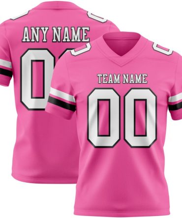 Custom Pink White-Black Authentic Football Jersey, Gift For Football Fans