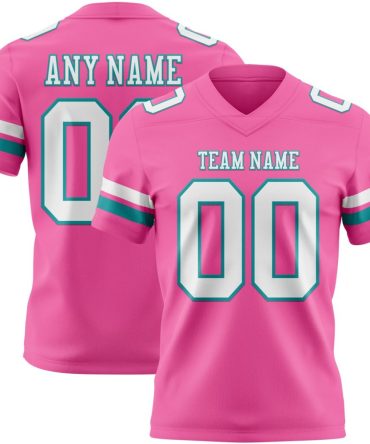 Custom Pink White-Teal Authentic Football Jersey, Gift For Football Fans