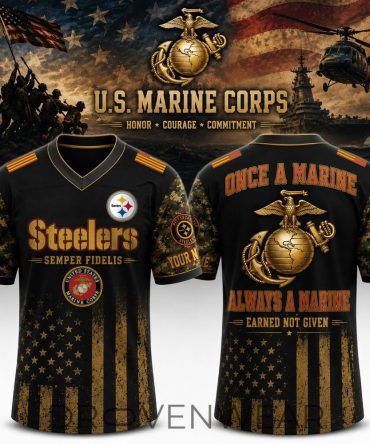 Pittsburgh Steelers Us Marine Corps Personalized Baseball Jersey - Once A Marine Always A Marine Veteran Gift For Men - V-Neck Short Sleeve Jersey