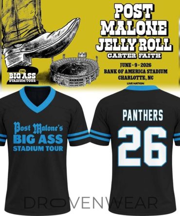 Post Malone X Carolina Panthers Big Ass Stadium Tour 2026 Football Style Jersey
