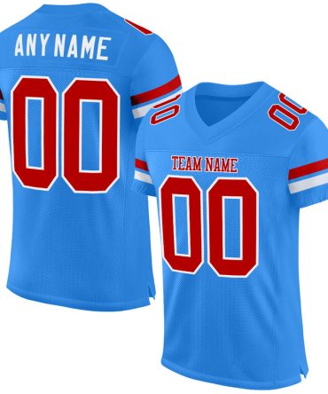 Custom Powder Blue Red-White Football Jersey, Gift For Football Fans
