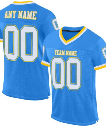 Custom Powder Blue White-Gold Throwback Football Jersey, Gift For Football Fans