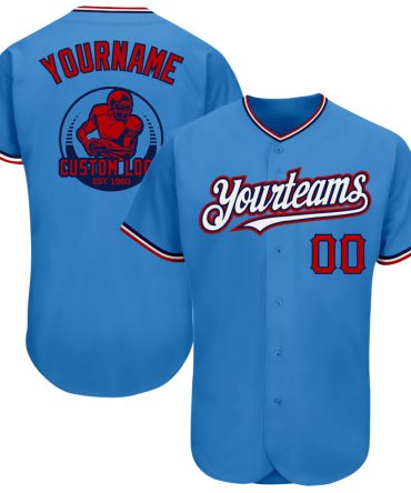 Custom Powder Blue Red-Navy Pinstripe Red Baseball Jersey, Gift For Baseball Fans