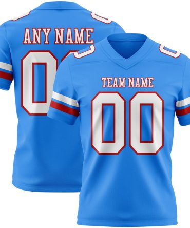 Custom Powder Blue White-Red Authentic Football Jersey, Gift For Football Fans