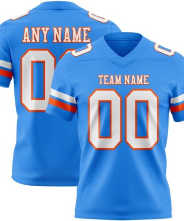 Custom Powder Blue White-Orange Authentic Football Jersey, Gift For Football Fans