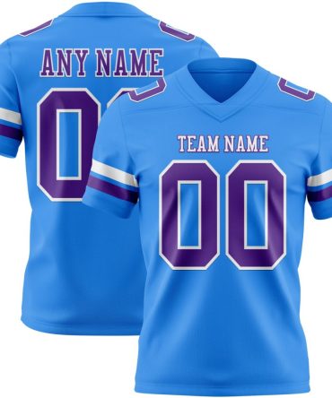 Custom Powder Blue Purple-White Authentic Football Jersey, Gift For Football Fans