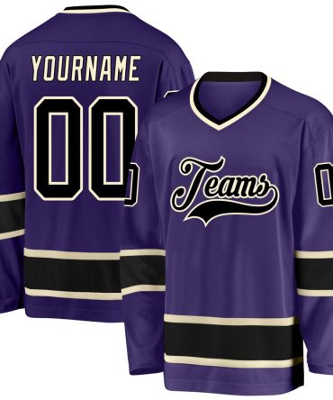 Custom Purple Black-Cream Hockey Jersey, Gift For Hockey Fans