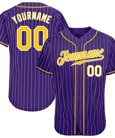 Custom Purple White Pinstripe Gold-White Baseball Jersey, Gift For Baseball Fans
