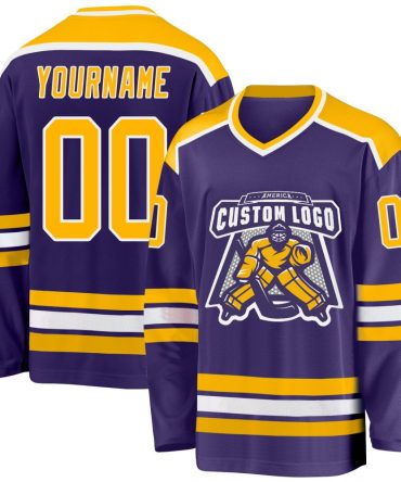 Custom Purple Gold-White Hockey Jersey, Gift For Hockey Fans