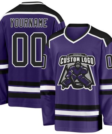 Custom Purple Black-White Hockey Jersey, Gift For Hockey Fans