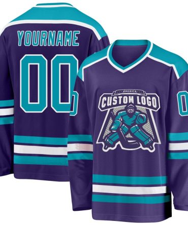 Custom Purple Teal-White Hockey Jersey, Gift For Hockey Fans