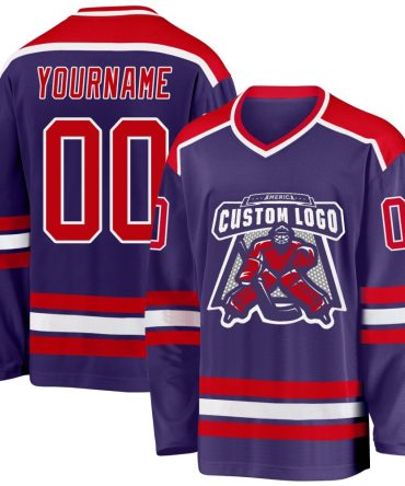 Custom Purple Red-White Hockey Jersey, Gift For Hockey Fans
