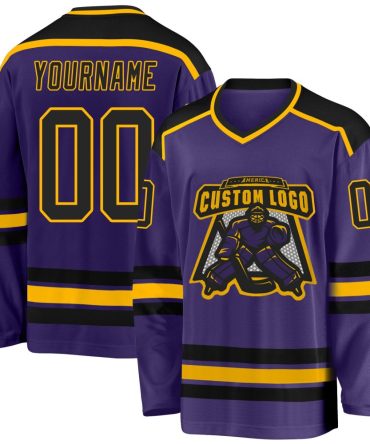 Custom Purple Black-Gold Hockey Jersey, Gift For Hockey Fans