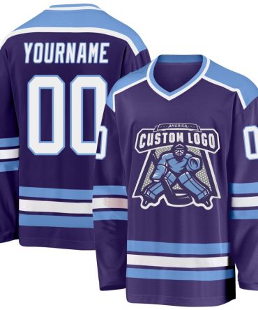 Custom Purple White-Light Blue Hockey Jersey, Gift For Hockey Fans