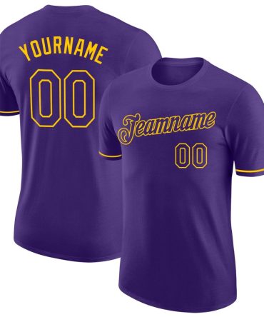 Custom Purple Purple-Gold Performance T-Shirt, For Football, Baseball, Hockey, Basketball, Softball & Rugby Fans