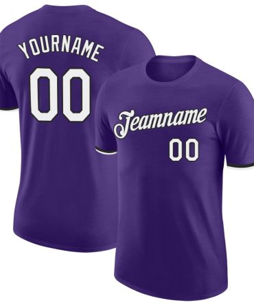Custom Purple White-Black Performance T-Shirt, For Football, Baseball, Hockey, Basketball, Softball & Rugby Fans