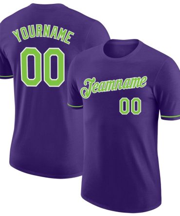 Custom Purple Neon Green-White Performance T-Shirt, For Football, Baseball, Hockey, Basketball, Softball & Rugby Fans