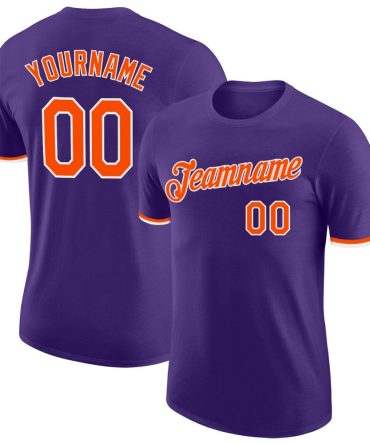 Custom Purple Orange-White Performance T-Shirt, For Football, Baseball, Hockey, Basketball, Softball & Rugby Fans