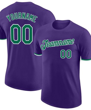 Custom Purple Kelly Green-White Performance T-Shirt, For Football, Baseball, Hockey, Basketball, Softball & Rugby Fans