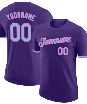 Custom Purple Light Blue-Pink Performance T-Shirt, For Football, Baseball, Hockey, Basketball, Softball & Rugby Fans