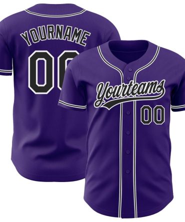 Custom Purple Black-White Baseball Jersey, Gift For Baseball Fans