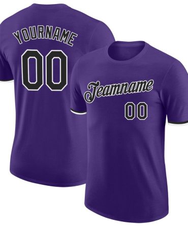 Custom Purple Black-White Performance T-Shirt, For Football, Baseball, Hockey, Basketball, Softball & Rugby Fans