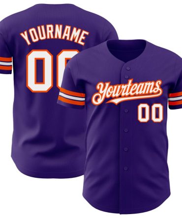 Custom Purple White-Orange Baseball Jersey, Gift For Baseball Fans