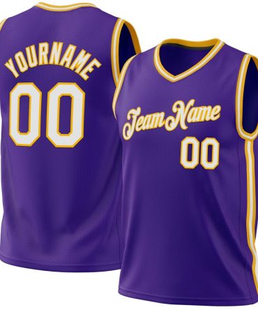 Custom Purple White-Gold Throwback Basketball Jersey, Gift For Basketball Fans