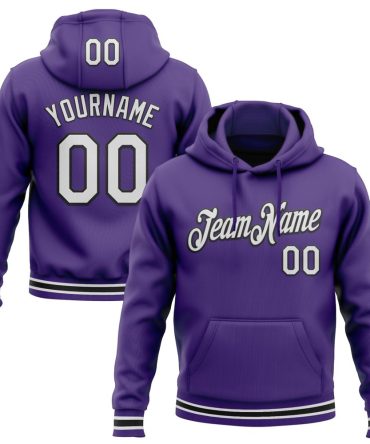 Custom Purple White-Black Sports Pullover Sweatshirt Hoodie, Gift For Football, Baseball, Hockey, Basketball, Softball & Rugby Fans