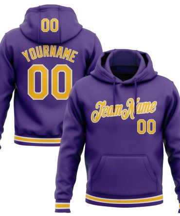 Custom Purple Gold-White Sports Pullover Sweatshirt Hoodie, Gift For Football, Baseball, Hockey, Basketball, Softball & Rugby Fans