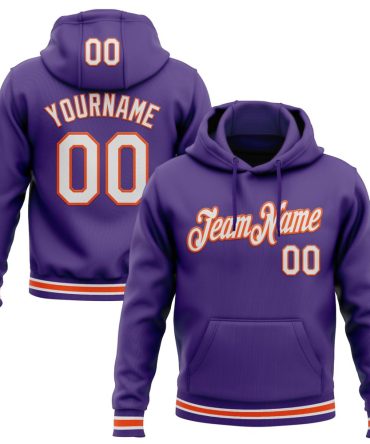 Custom Purple White-Orange Sports Pullover Sweatshirt Hoodie, Gift For Football, Baseball, Hockey, Basketball, Softball & Rugby Fans