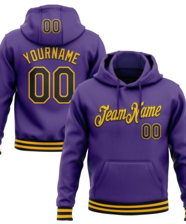 Custom Purple Black-Gold Sports Pullover Sweatshirt Hoodie, Gift For Football, Baseball, Hockey, Basketball, Softball & Rugby Fans