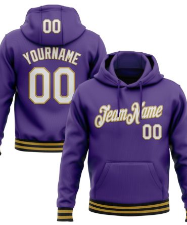 Custom Purple Old Gold-Black Sports Pullover Sweatshirt Hoodie, Gift For Football, Baseball, Hockey, Basketball, Softball & Rugby Fans