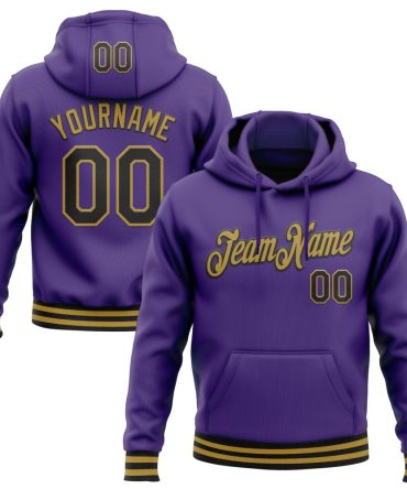 Custom Purple Black-Old Gold Sports Pullover Sweatshirt Hoodie, Gift For Football, Baseball, Hockey, Basketball, Softball & Rugby Fans