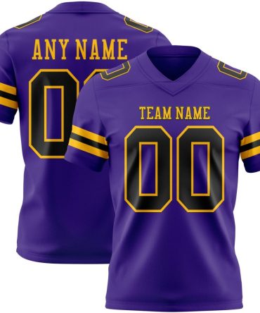 Custom Purple Black-Gold Authentic Football Jersey, Gift For Football Fans