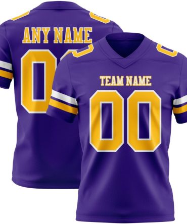Custom Purple Gold-White Authentic Football Jersey, Gift For Football Fans