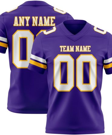 Custom Purple White-Gold Authentic Football Jersey, Gift For Football Fans