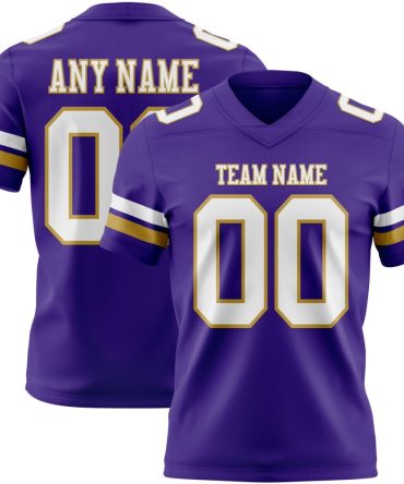 Custom Purple White-Old Gold Authentic Football Jersey, Gift For Football Fans